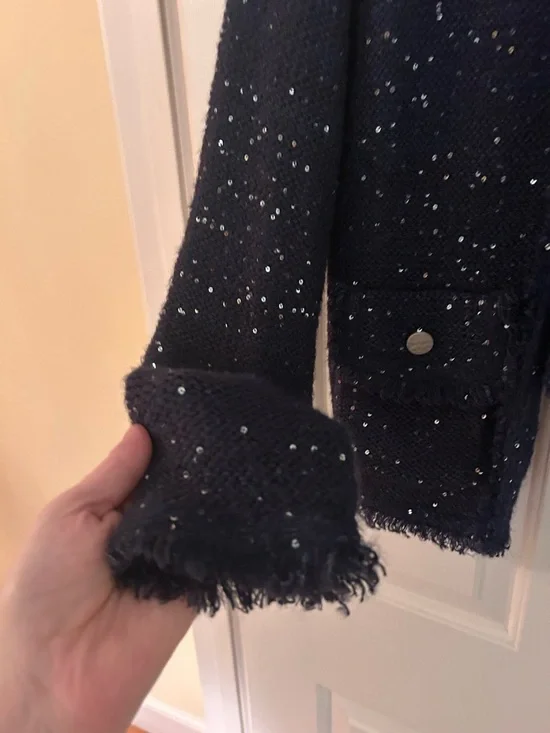 Sioni Deep Navy Sequin Knit Sweater XL - Picture 5 of 14